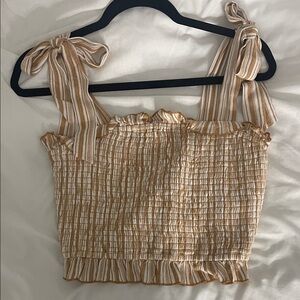 Band of Gypsies Tan and White Striped Smocked Tank Top